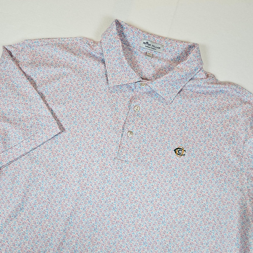 Peter Millar Summer Comfort Polo Shirt XL Cocktail Drink Print Golf Performance